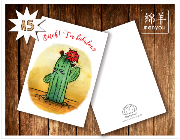 Geschenkkarte Kaktus "Bitch I'm fabulous!" A5