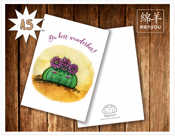Geschenkkarte Kaktus "Du bist wunderbar" A5